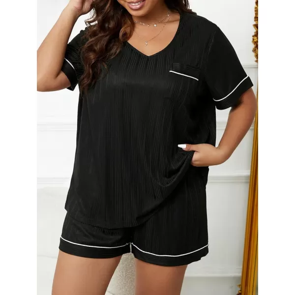 Floerns Women's Plus Size Sleepwear Colorblock Short Sleeve Tee with Shorts Pj Set