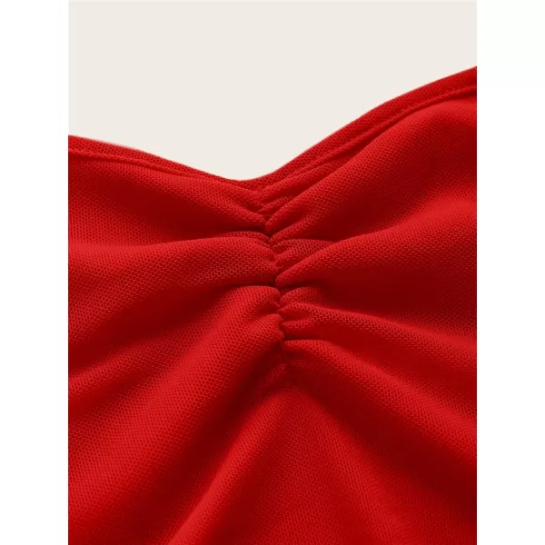 Floerns Women's Ruched Sleeveless Halter Neck Tie Back Hanky Hem Crop Cami Top