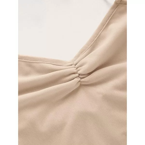 Floerns Women's Ruched Sleeveless Halter Neck Tie Back Hanky Hem Crop Cami Top