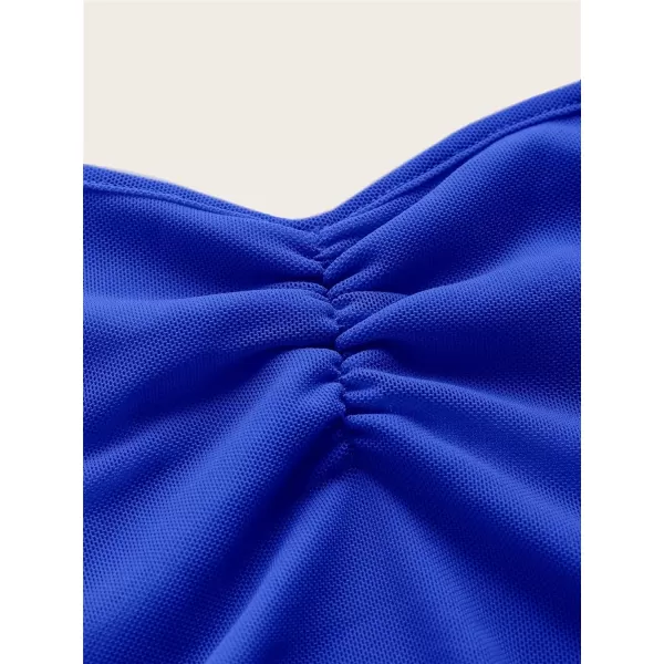 Floerns Women's Ruched Sleeveless Halter Neck Tie Back Hanky Hem Crop Cami Top