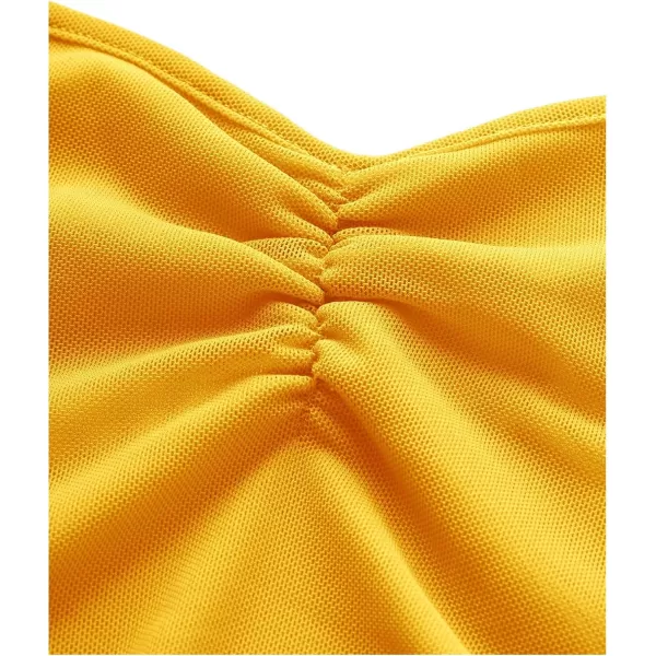 Floerns Women's Ruched Sleeveless Halter Neck Tie Back Hanky Hem Crop Cami Top