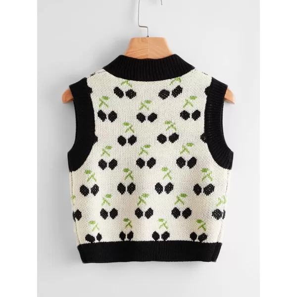 Floerns Women's Sleeveless Round Neck Cute Strawberry Sweater Vest Crop Shirt Top