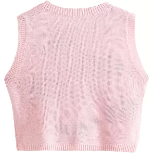 Floerns Women's Sleeveless Round Neck Cute Strawberry Sweater Vest Crop Shirt Top