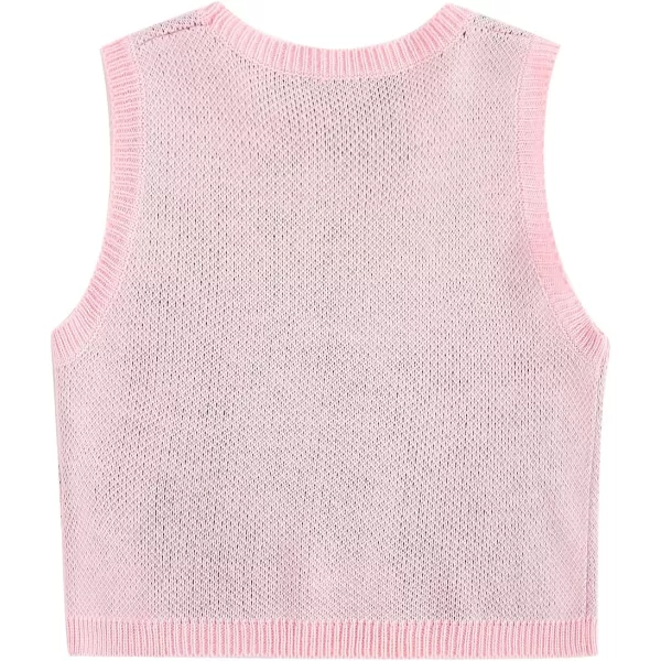 Floerns Women's Sleeveless Round Neck Cute Strawberry Sweater Vest Crop Shirt Top