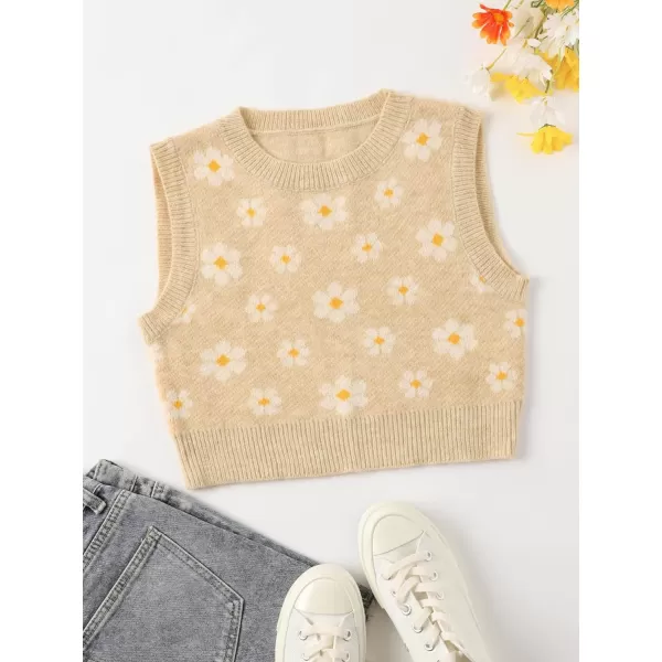Floerns Women's Sleeveless Round Neck Cute Strawberry Sweater Vest Crop Shirt Top