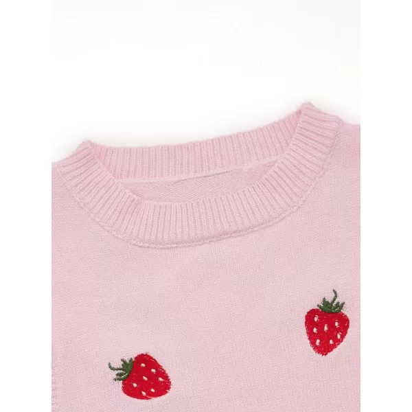 Floerns Women's Sleeveless Round Neck Cute Strawberry Sweater Vest Crop Shirt Top