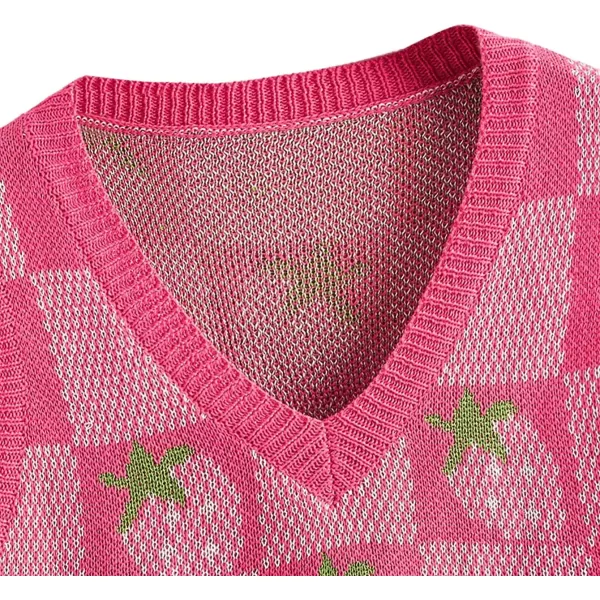 Floerns Women's Sleeveless Round Neck Cute Strawberry Sweater Vest Crop Shirt Top