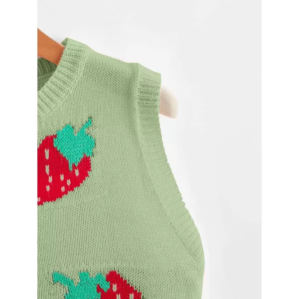 Floerns Women's Sleeveless Round Neck Cute Strawberry Sweater Vest Crop Shirt Top