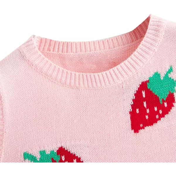 Floerns Women's Sleeveless Round Neck Cute Strawberry Sweater Vest Crop Shirt Top