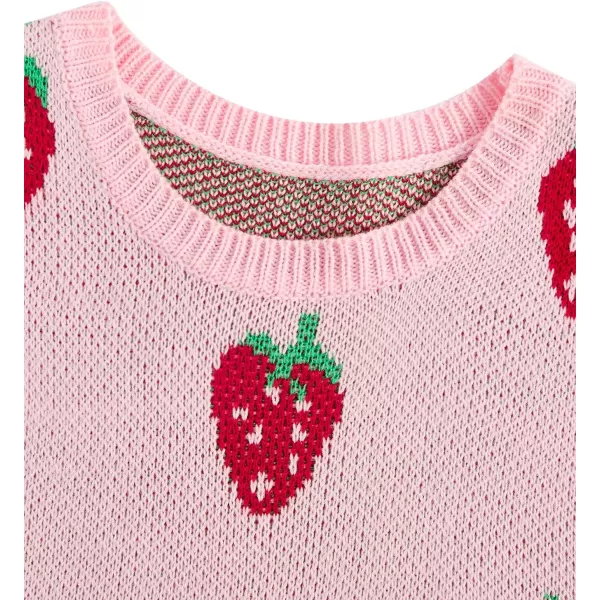Floerns Women's Sleeveless Round Neck Cute Strawberry Sweater Vest Crop Shirt Top