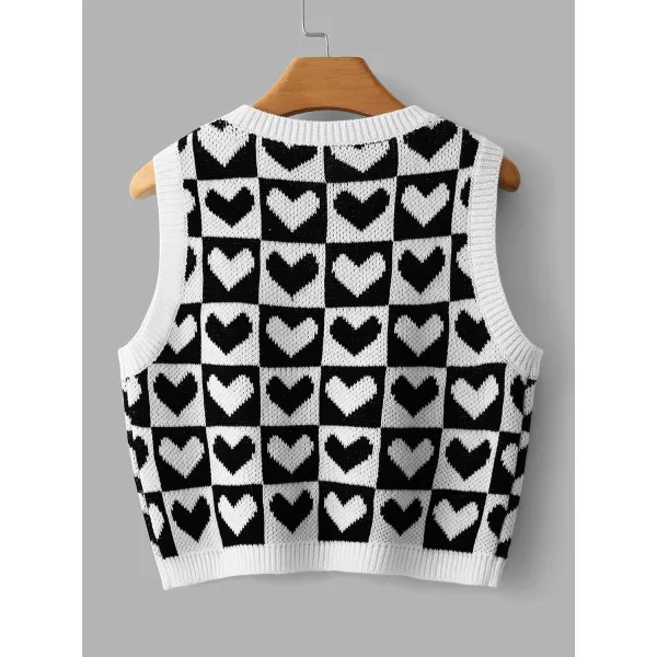 Floerns Women's Sleeveless Round Neck Cute Strawberry Sweater Vest Crop Shirt Top