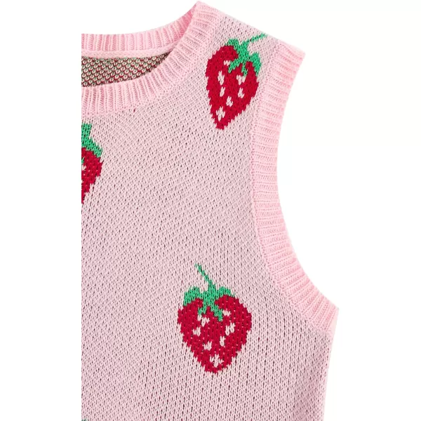 Floerns Women's Sleeveless Round Neck Cute Strawberry Sweater Vest Crop Shirt Top