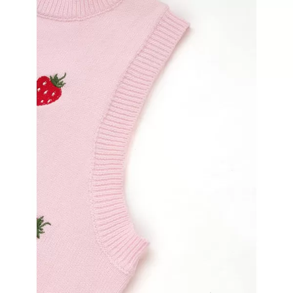 Floerns Women's Sleeveless Round Neck Cute Strawberry Sweater Vest Crop Shirt Top