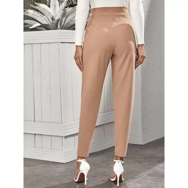 Floerns Women's Solid High Waist Tapered Ankle Stretch Work Pants