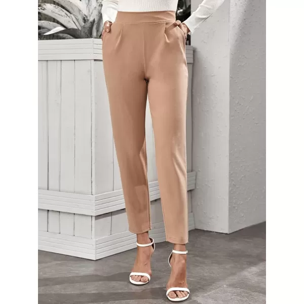 Floerns Women's Solid High Waist Tapered Ankle Stretch Work Pants