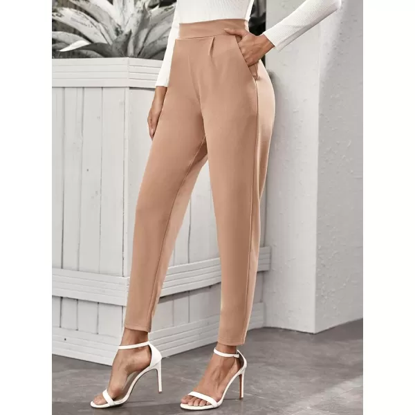 Floerns Women's Solid High Waist Tapered Ankle Stretch Work Pants