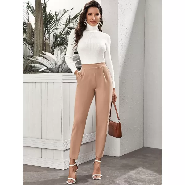 Floerns Women's Solid High Waist Tapered Ankle Stretch Work Pants
