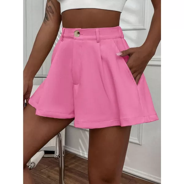 Floerns Women's Solid High Waisted Wide Leg Casual Pleated Shorts with Pocket