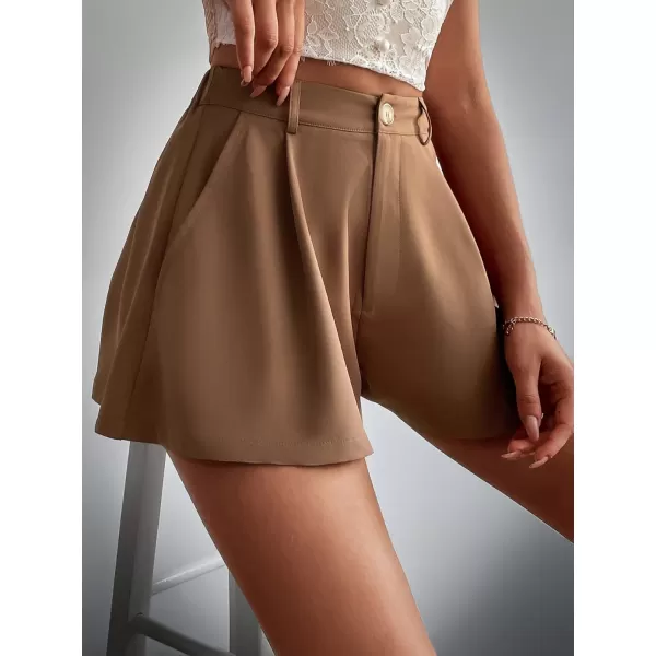 Floerns Women's Solid High Waisted Wide Leg Casual Pleated Shorts with Pocket