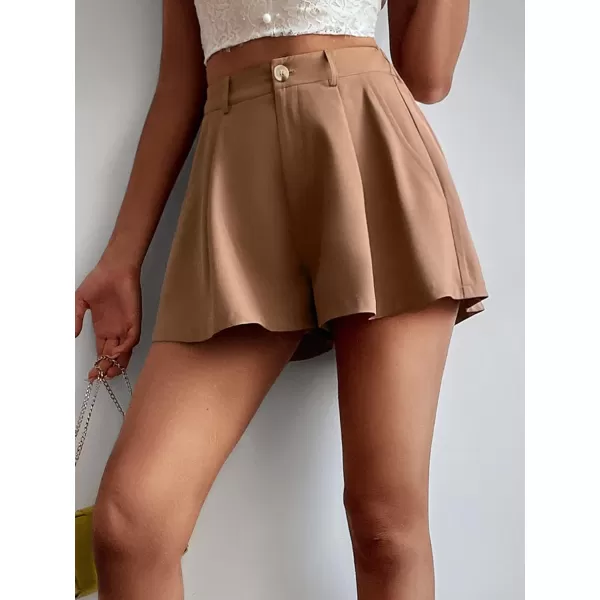 Floerns Women's Solid High Waisted Wide Leg Casual Pleated Shorts with Pocket