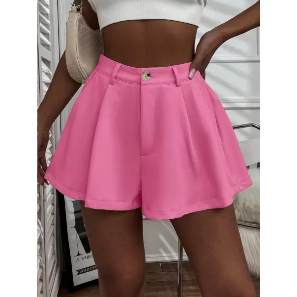 Floerns Women's Solid High Waisted Wide Leg Casual Pleated Shorts with Pocket