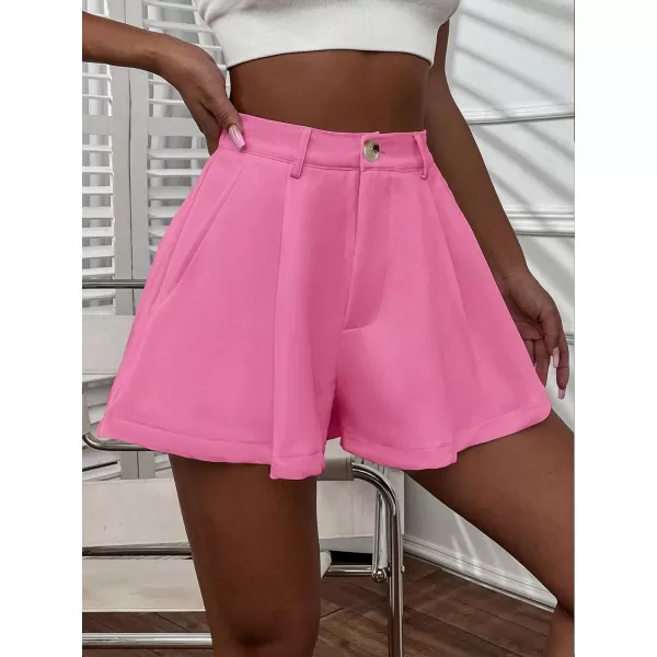 Floerns Women's Solid High Waisted Wide Leg Casual Pleated Shorts with Pocket