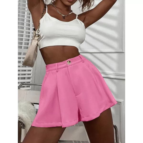 Floerns Women's Solid High Waisted Wide Leg Casual Pleated Shorts with Pocket