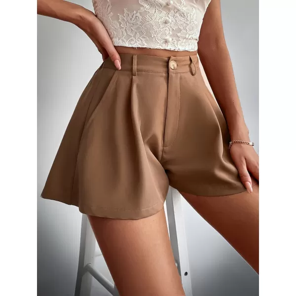 Floerns Women's Solid High Waisted Wide Leg Casual Pleated Shorts with Pocket