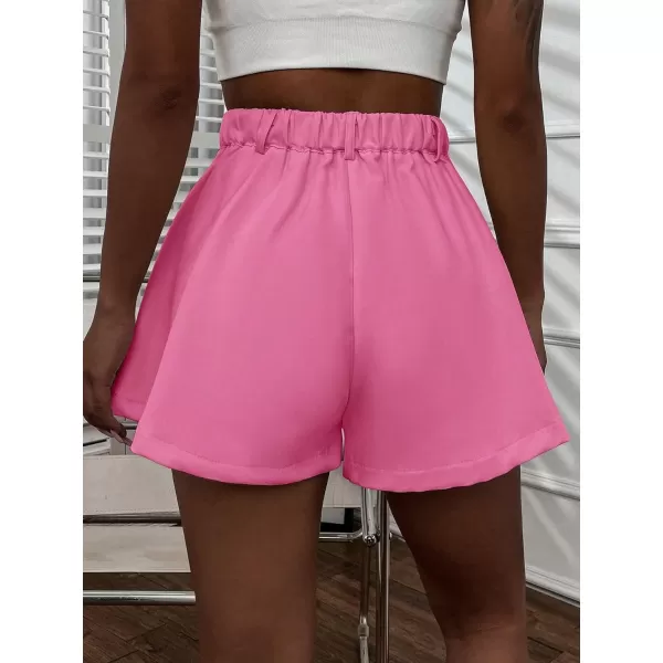 Floerns Women's Solid High Waisted Wide Leg Casual Pleated Shorts with Pocket