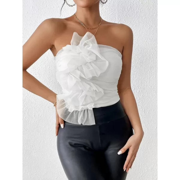 Floerns Women's Strapless Bandeau Asymmetrical Ruffle Trim Party Tube Top