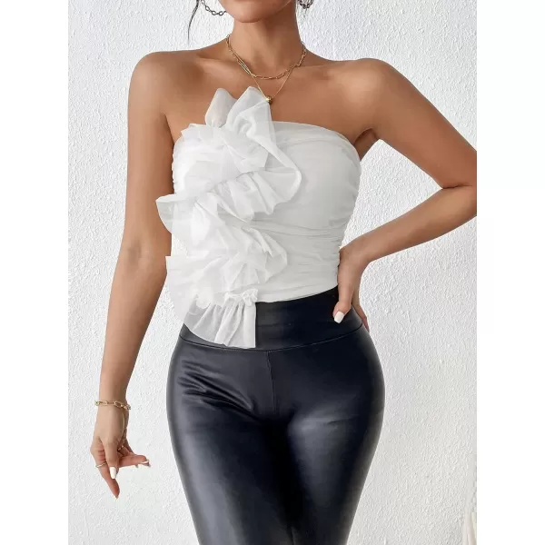 Floerns Women's Strapless Bandeau Asymmetrical Ruffle Trim Party Tube Top