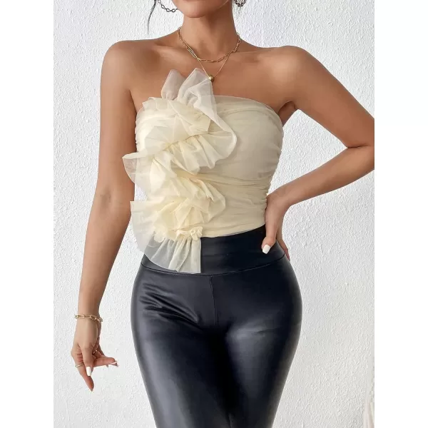 Floerns Women's Strapless Bandeau Asymmetrical Ruffle Trim Party Tube Top