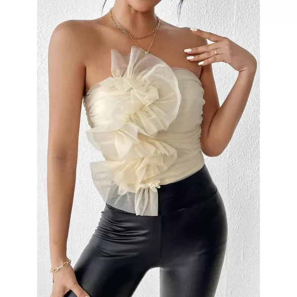 Floerns Women's Strapless Bandeau Asymmetrical Ruffle Trim Party Tube Top