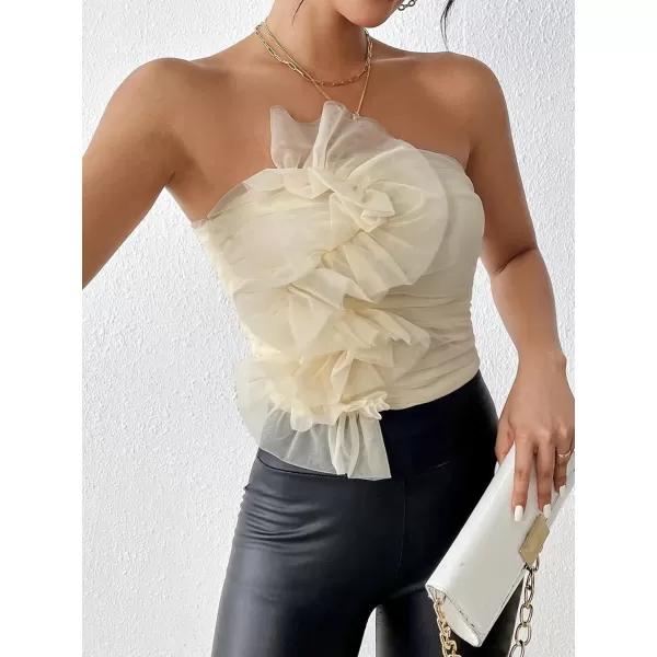 Floerns Women's Strapless Bandeau Asymmetrical Ruffle Trim Party Tube Top