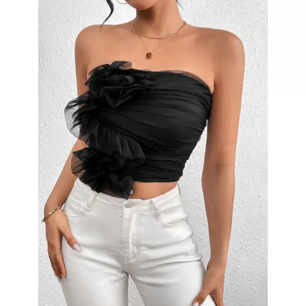 Floerns Women's Strapless Bandeau Asymmetrical Ruffle Trim Party Tube Top