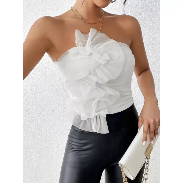 Floerns Women's Strapless Bandeau Asymmetrical Ruffle Trim Party Tube Top