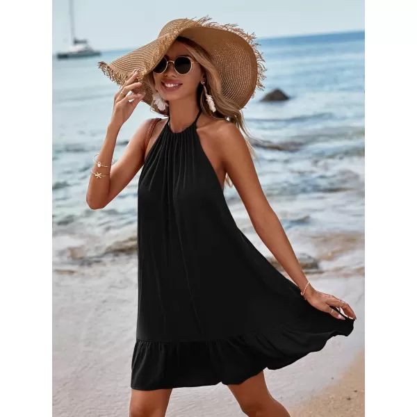 Floerns Women's Summer Floral Print Sleeveless Halter Neck Beach Party Dress