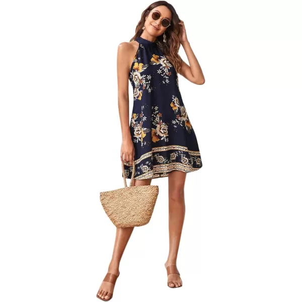 Floerns Women's Summer Floral Print Sleeveless Halter Neck Beach Party Dress