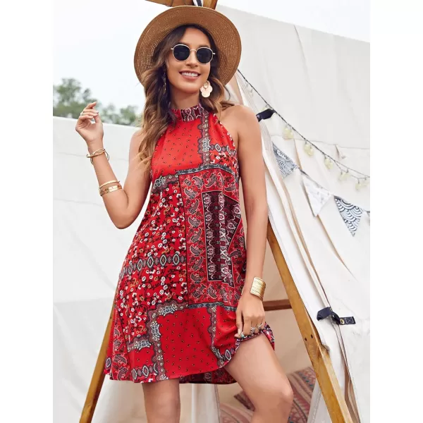 Floerns Women's Summer Floral Print Sleeveless Halter Neck Beach Party Dress