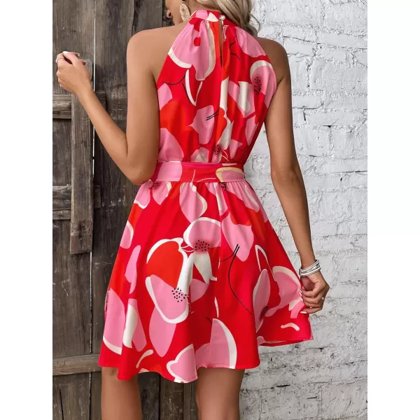 Floerns Women's Summer Floral Print Sleeveless Halter Neck Beach Party Dress
