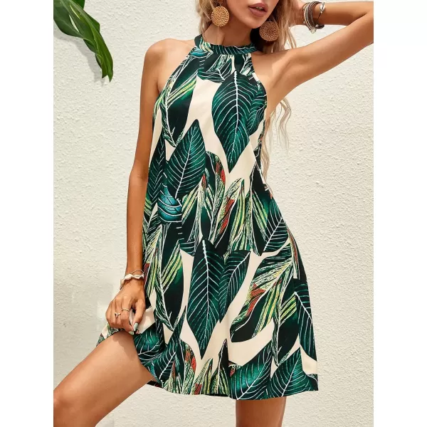 Floerns Women's Summer Floral Print Sleeveless Halter Neck Beach Party Dress