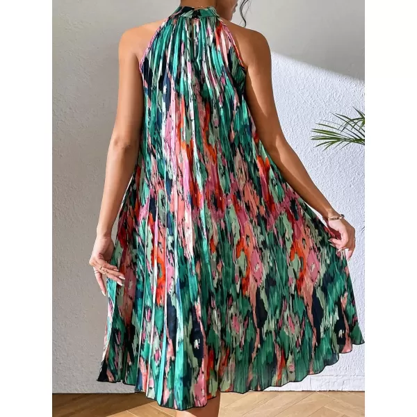 Floerns Women's Summer Floral Print Sleeveless Halter Neck Beach Party Dress