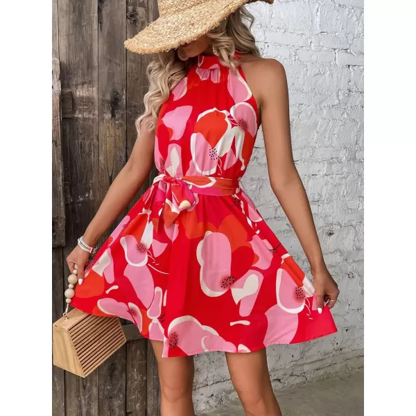 Floerns Women's Summer Floral Print Sleeveless Halter Neck Beach Party Dress