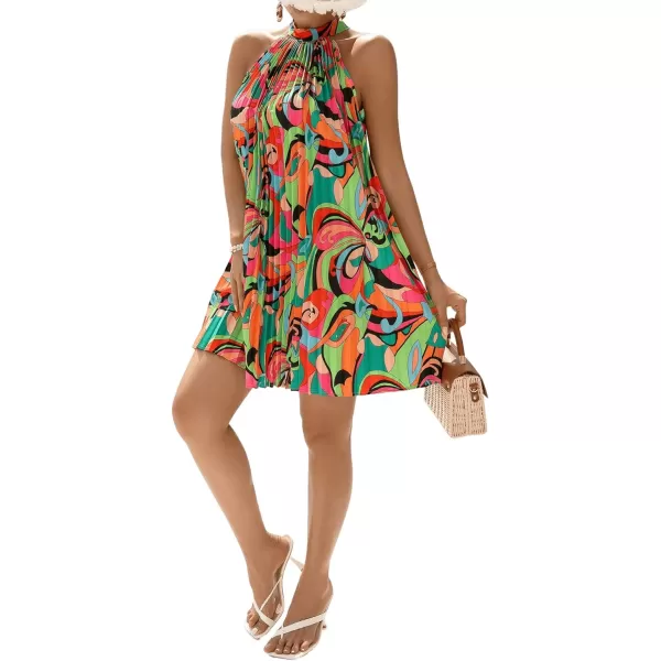 Floerns Women's Summer Floral Print Sleeveless Halter Neck Beach Party Dress