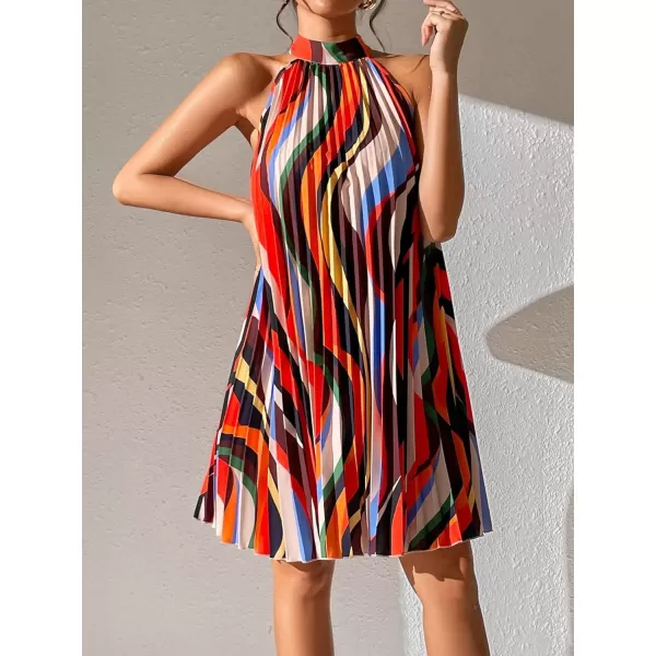 Floerns Women's Summer Floral Print Sleeveless Halter Neck Beach Party Dress