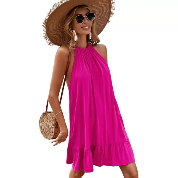 Floerns Women's Summer Floral Print Sleeveless Halter Neck Beach Party Dress