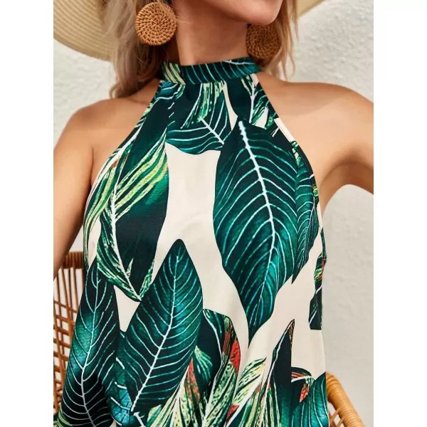 Floerns Women's Summer Floral Print Sleeveless Halter Neck Beach Party Dress
