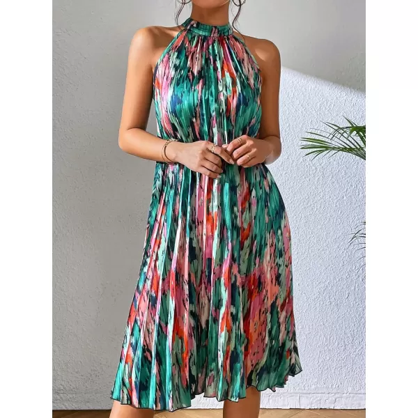Floerns Women's Summer Floral Print Sleeveless Halter Neck Beach Party Dress