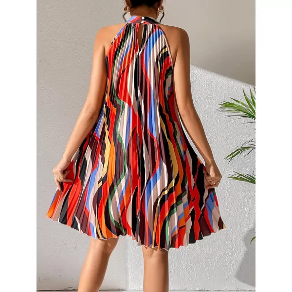 Floerns Women's Summer Floral Print Sleeveless Halter Neck Beach Party Dress