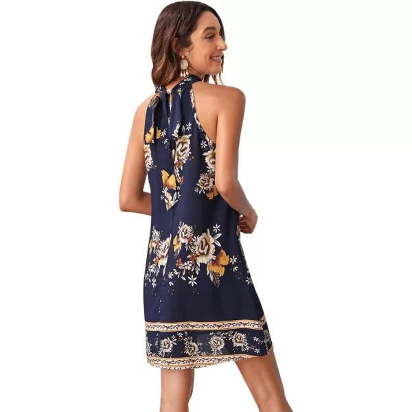 Floerns Women's Summer Floral Print Sleeveless Halter Neck Beach Party Dress